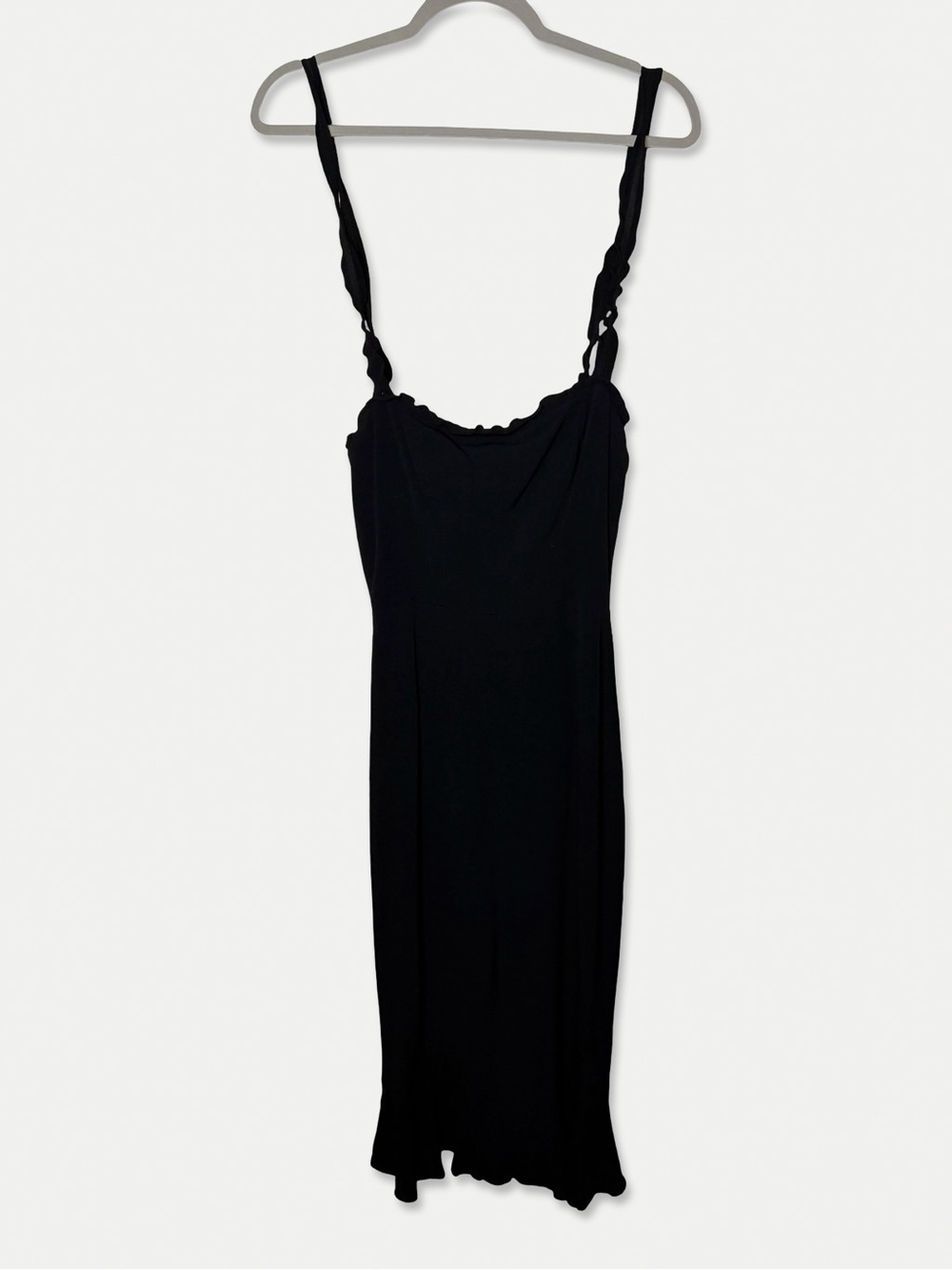 Reformation Black Elastic Ruffle Strap Midi Dress Size 2